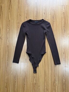 Zara Brown Ribbed Bodysuit Size Small